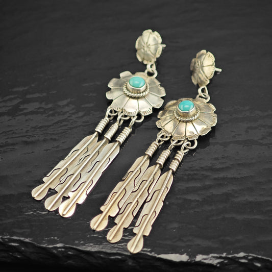 SW Feather Turquoise Concho Sterling Silver Stud Earrings ER3217