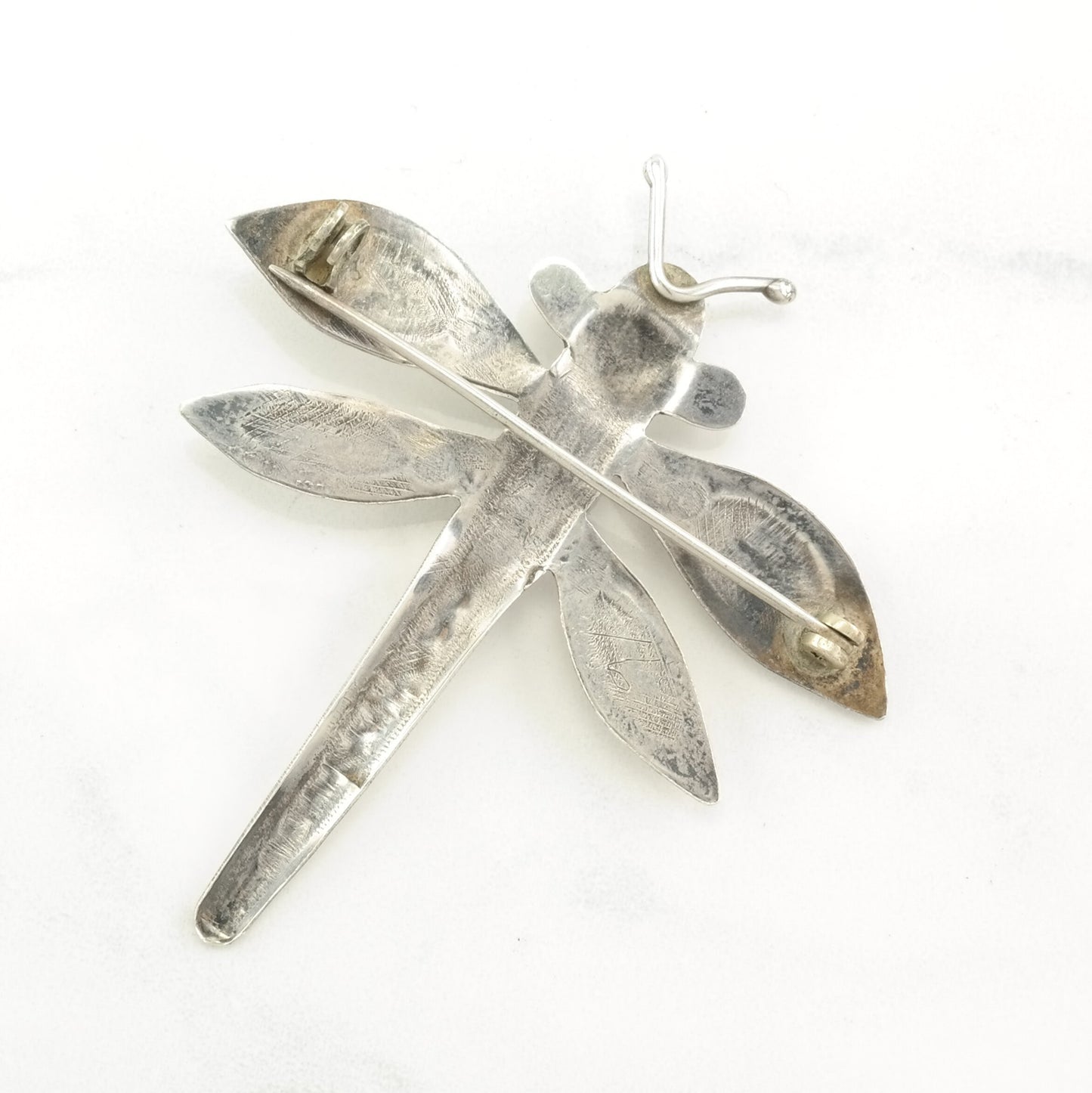 Native American Sterling Silver Brooch Stamped, Dragonfly Turquoise