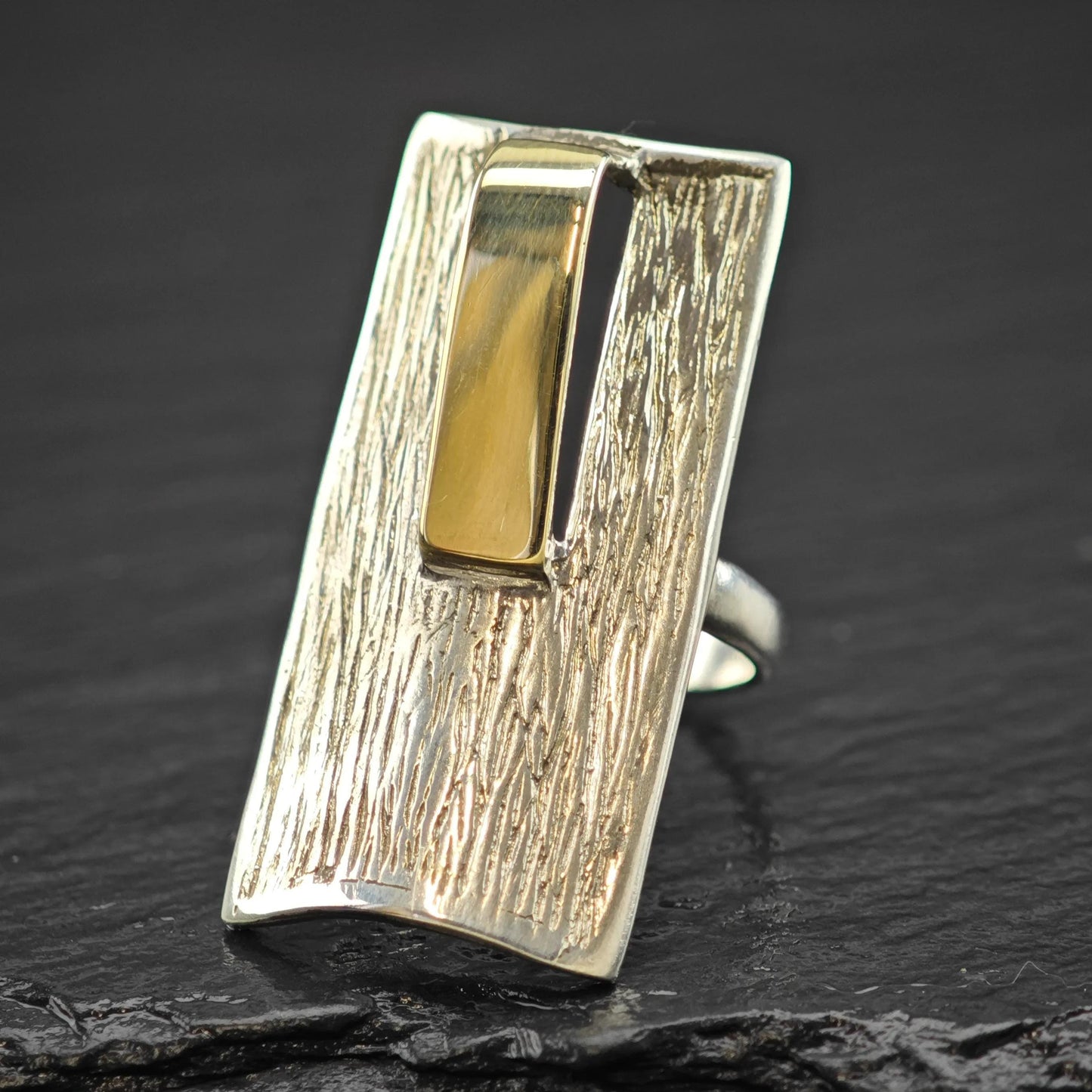 Abstract 14K Gold Accent Ring Sterling Silver Sz 7 R6017