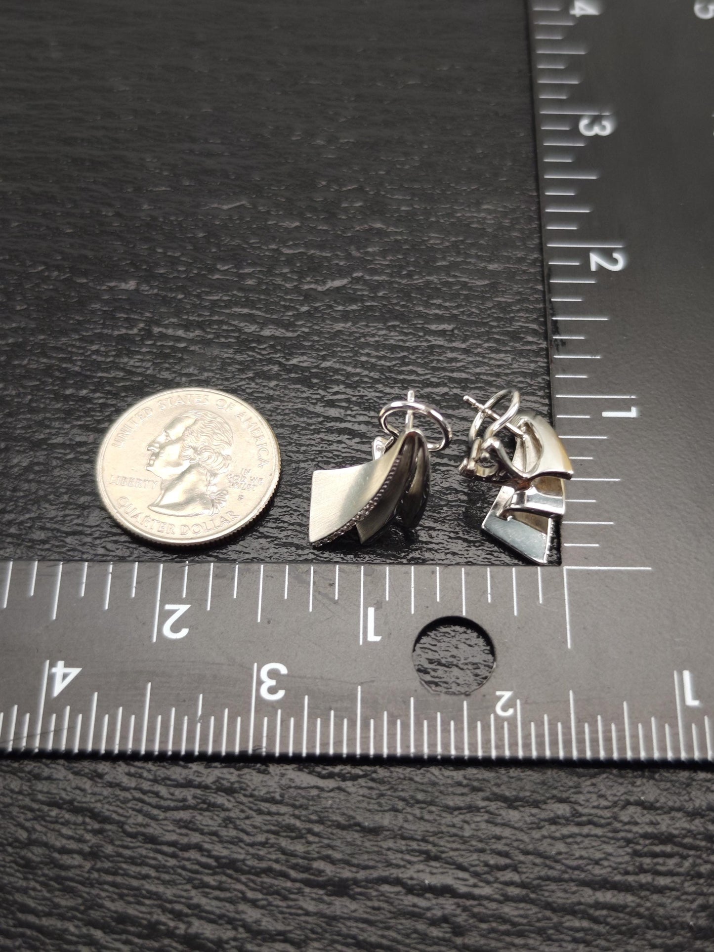 White Diamonds Modernist Omega Back Earrings Sterling Silver