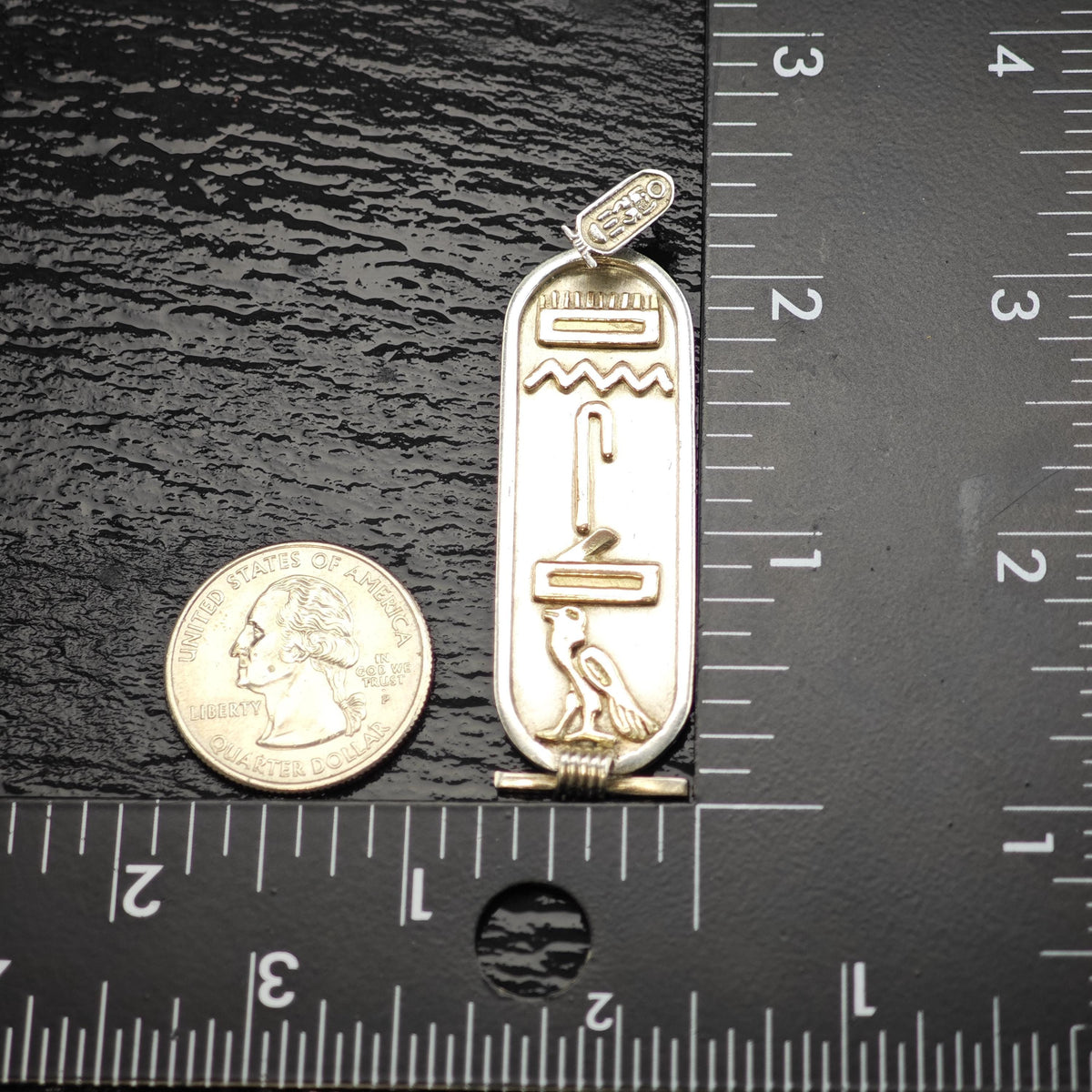 Large Egyptian Cartouche Gold Accent Sterling Silver Pendant P3095