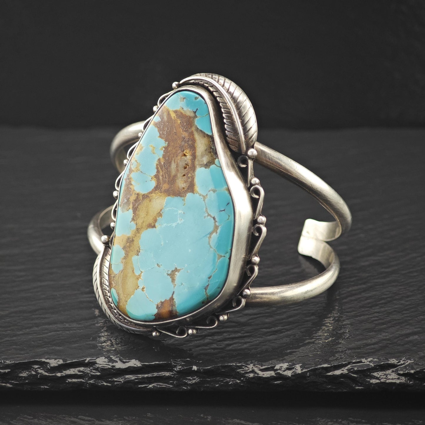 Large Native American Blue Turquoise Cuff Bracelet Sterling Silver
