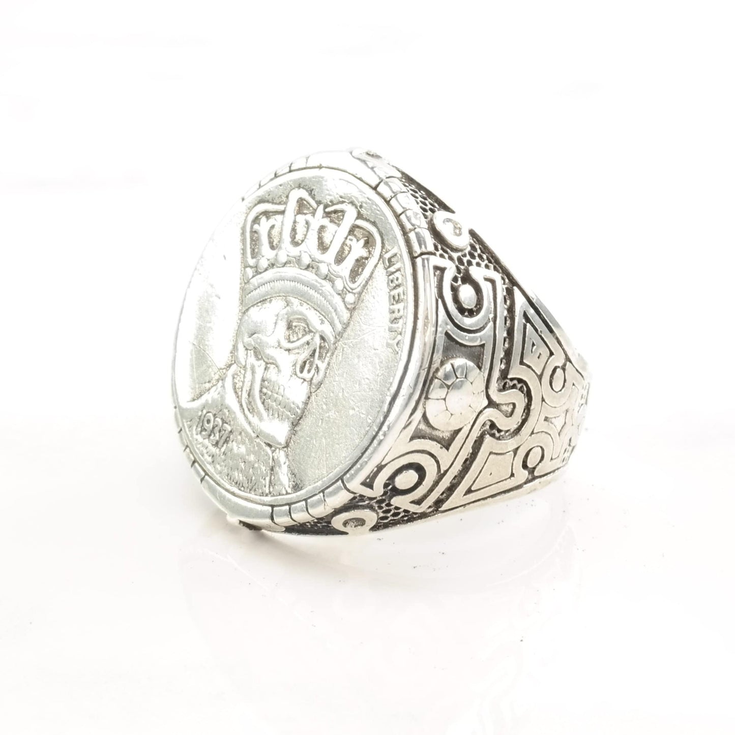 Biker Silver Ring 1937 Liberty Skeleton Size 9