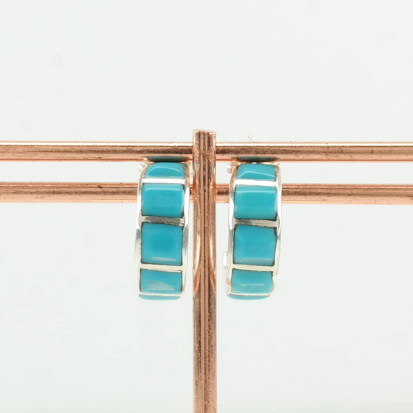 Southwest Sterling Silver Turquoise Inlay Earrings Stud Hoop