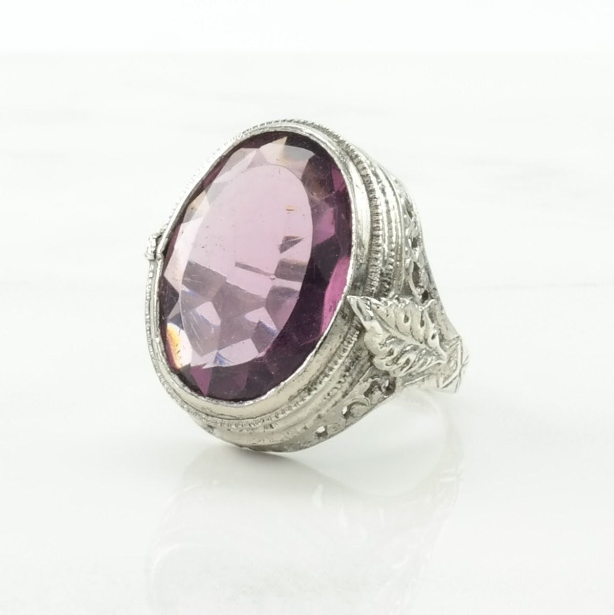 Art Deco Revival Silver Ring Amethyst Filigree Sterling Purple Size 5 1/2