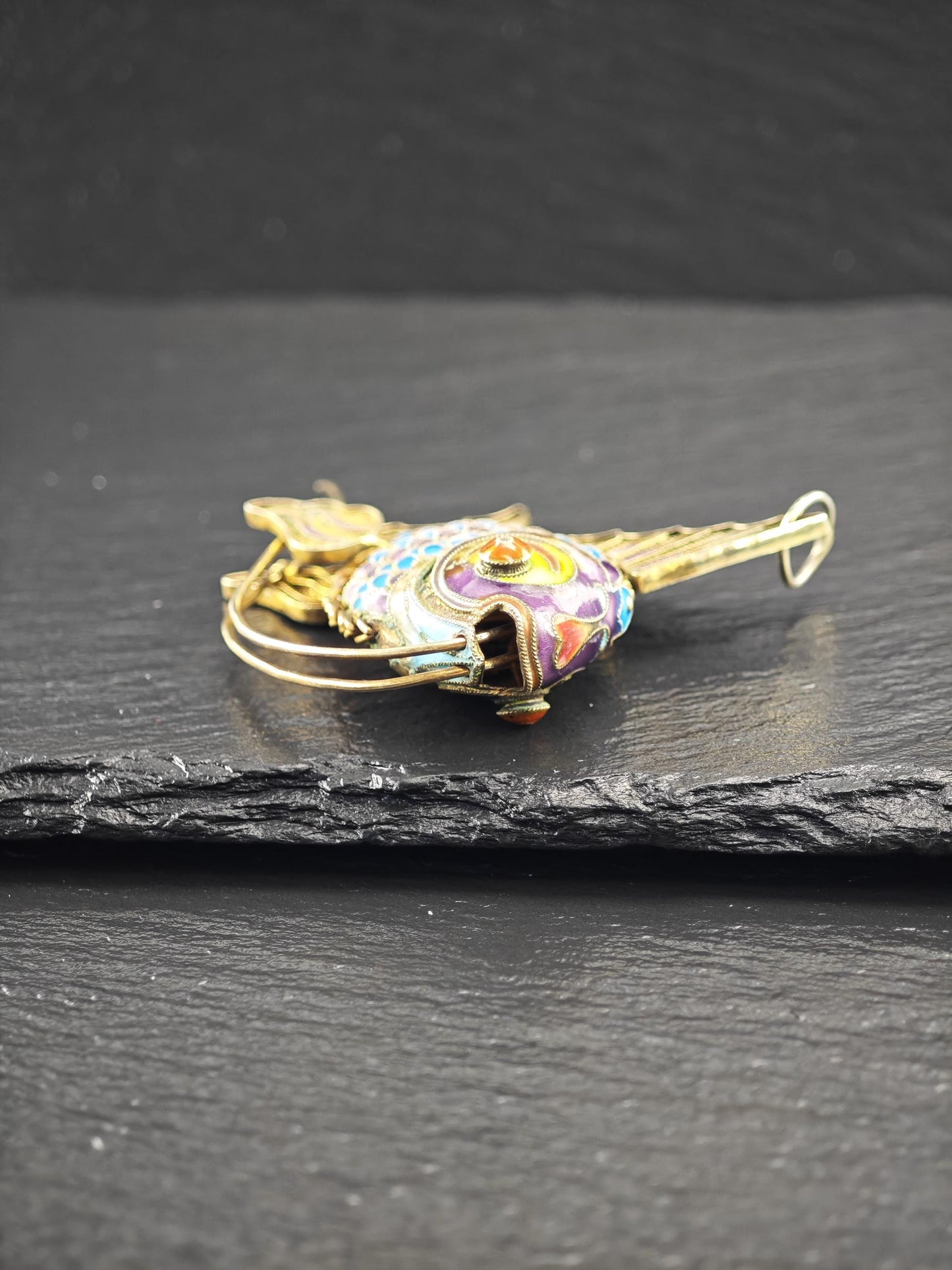 Articulated Enamel Chinese Export Koi Fish, Gold Gilded Sterling Silver P2746