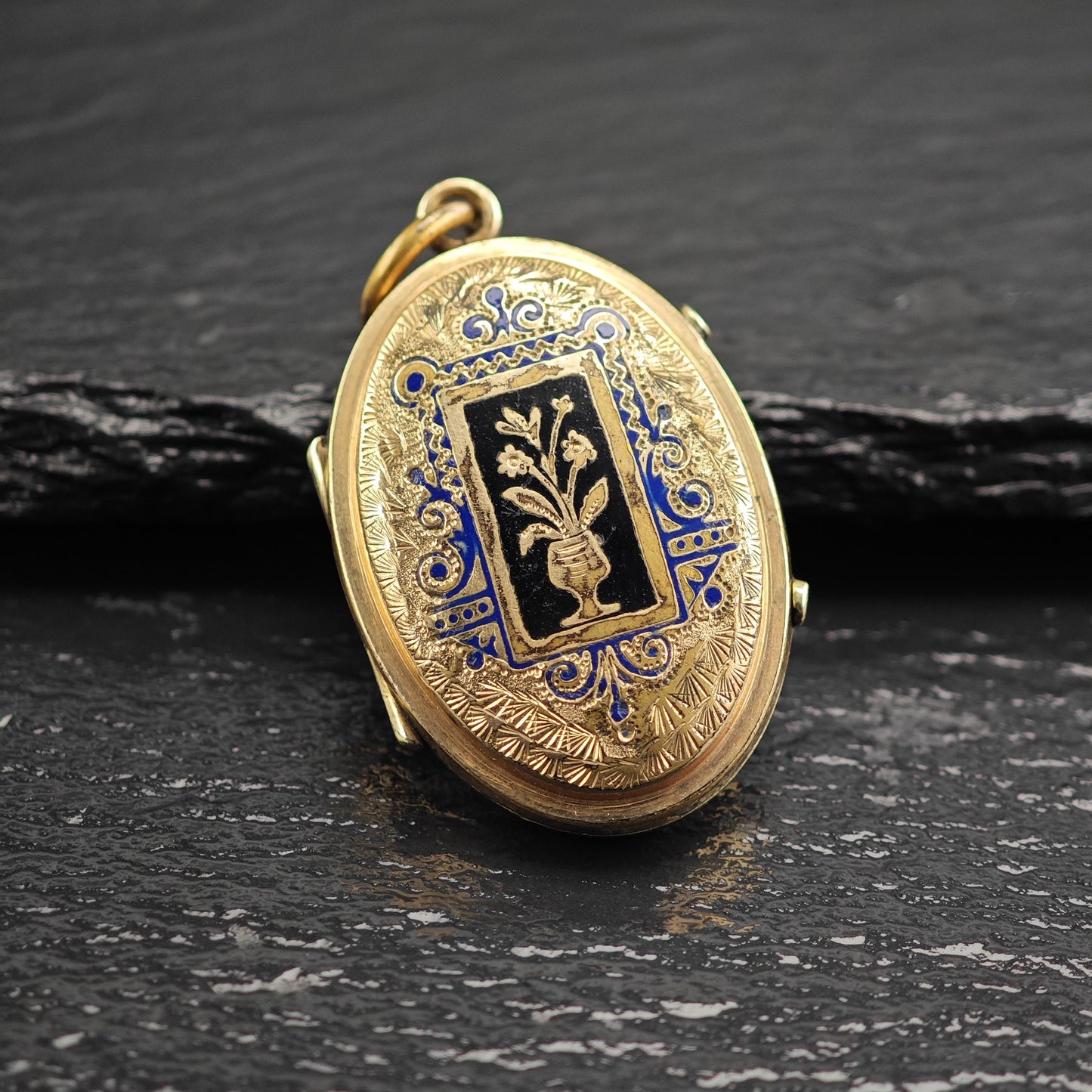 Antique Gold Filled Memorial Hair Locket Pendant Enamel, P3026