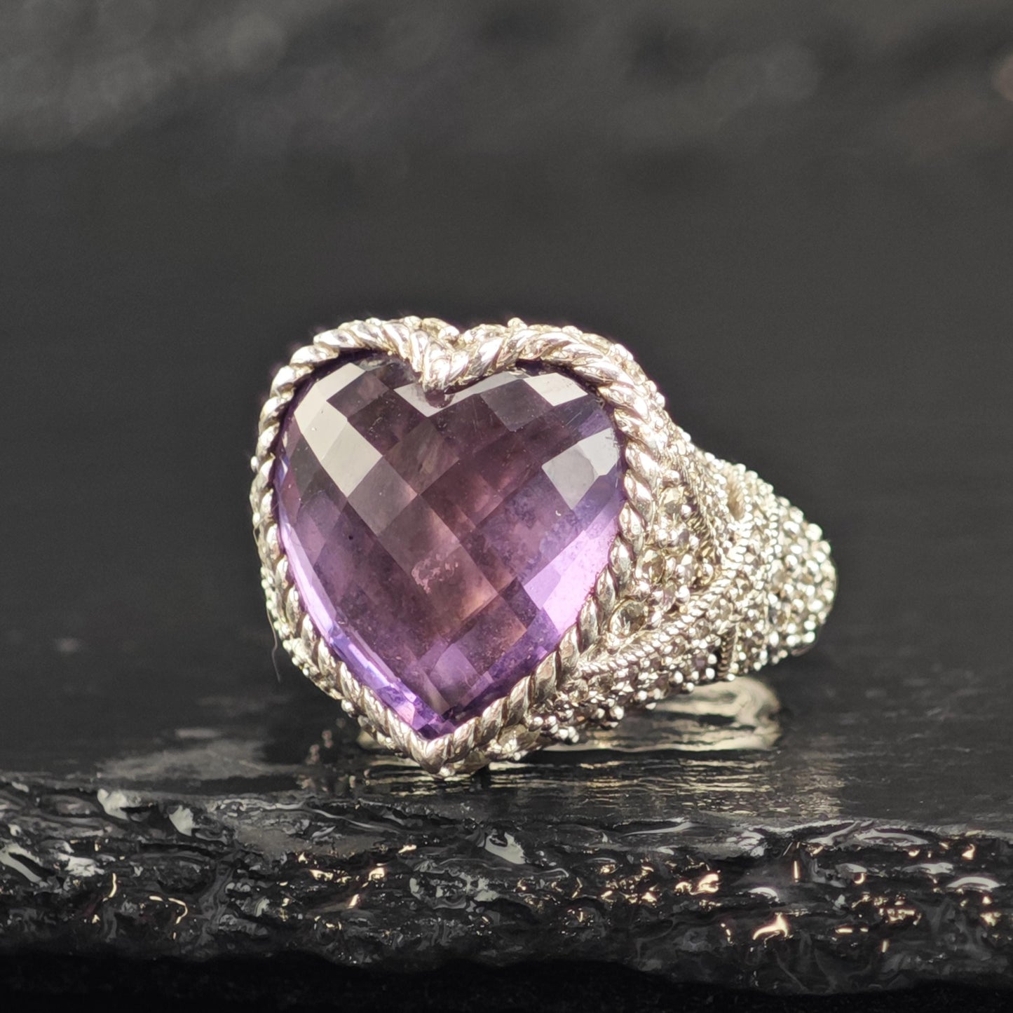 Purple Quartz Heart Doublet Sterling Silver Ring Sz 6 R6607