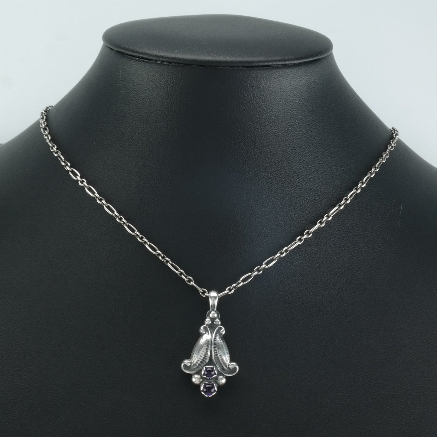 Georg Jensen Sterling Silver Amethyst Flower, Heritage Collection Necklace