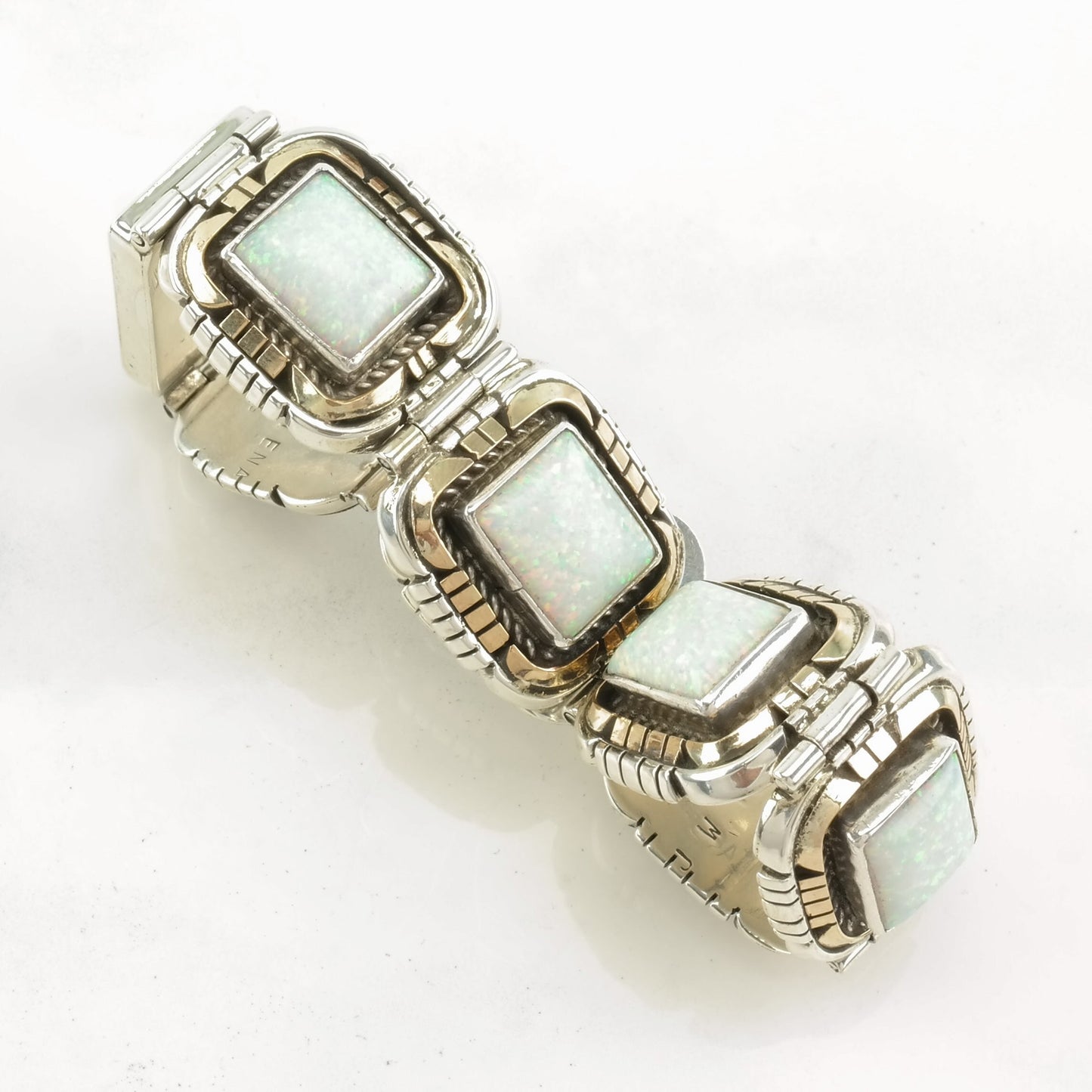 Navajo Sterling Silver Link Bracelet Lab Opal Two Tone