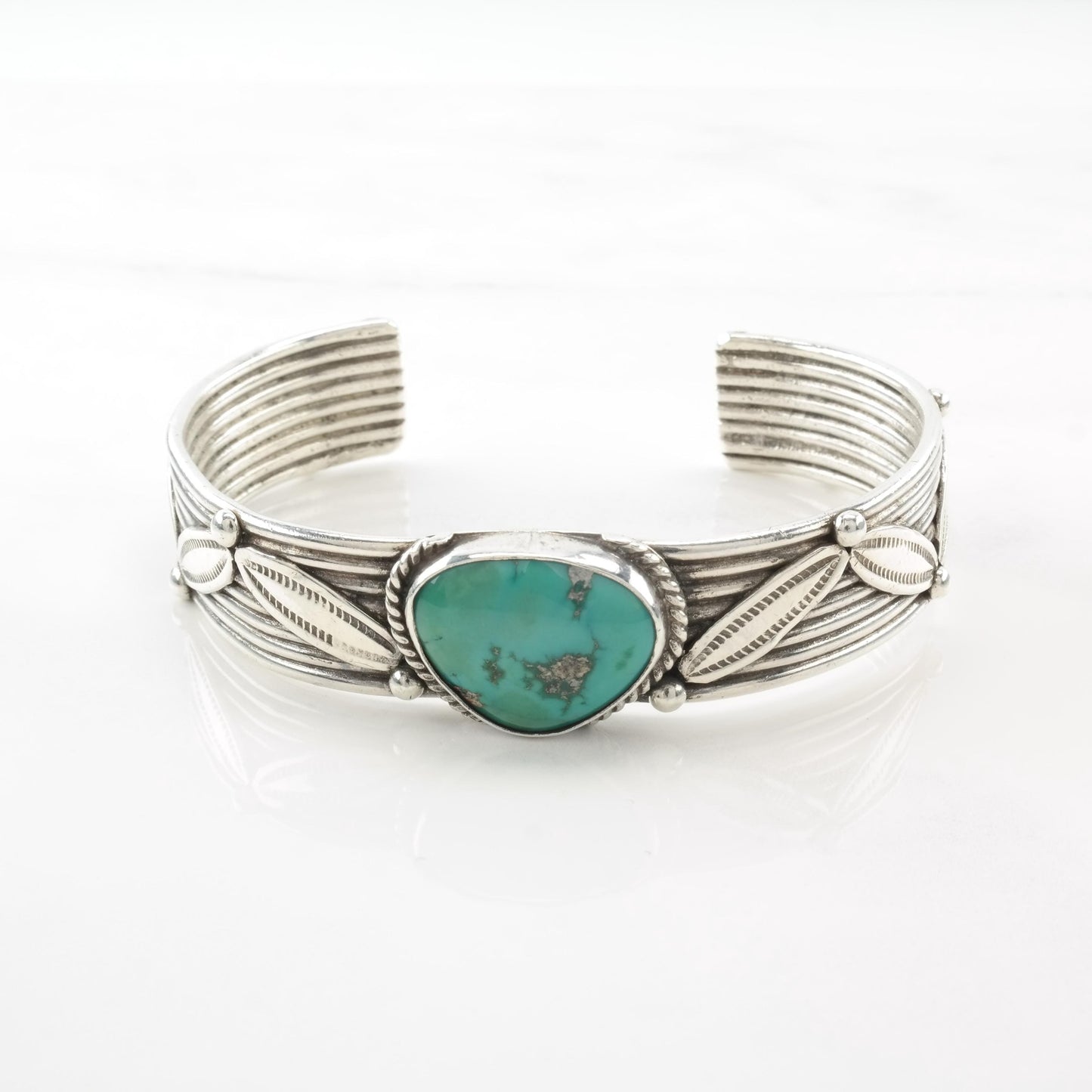 Native American Green Turquoise Cuff Bracelet Sterling Silver