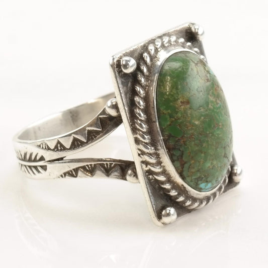 Vintage Fred Harvey Era Silver Ring Cerrillos Turquoise Oval Sterling Size 9 1/2