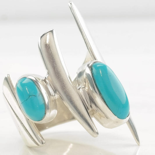 Vintage Christin Wolf Silver Ring Turquoise Abstract Sterling Size 8 R4073