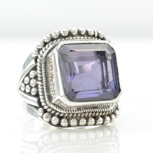 Vintage Color Change Corundum Sterling Silver Ring Square Size 7 1/2