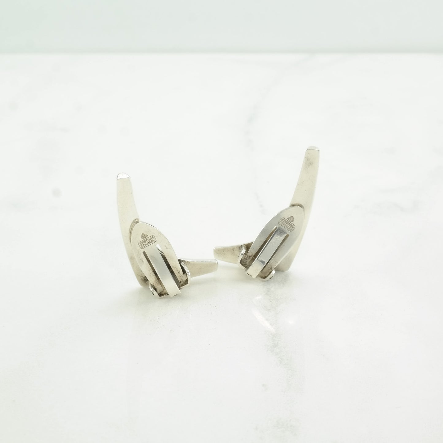 Denmark Sterling Silver Boomerang Earrings Clip On