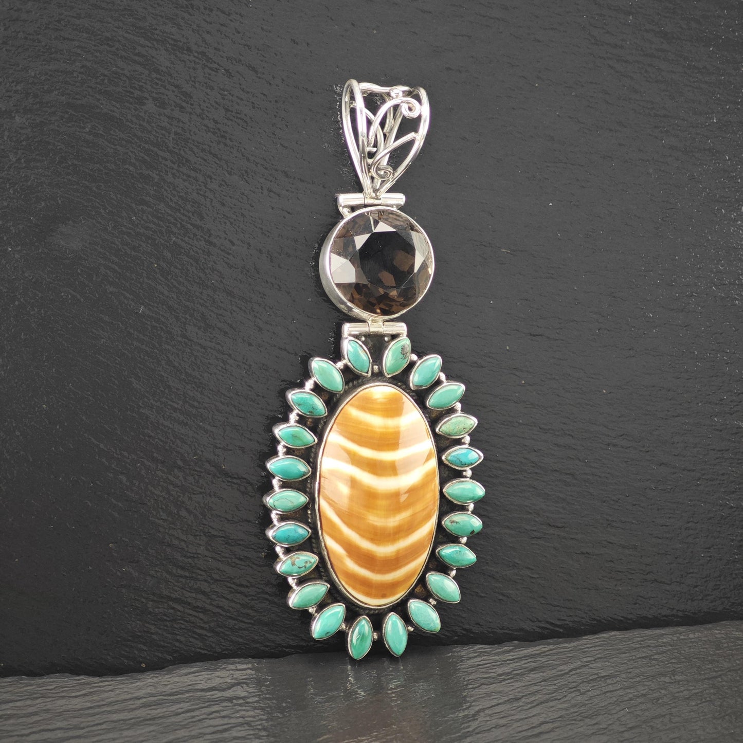 Lg Handmade Pendant Sterling Silver Turquoise P2824