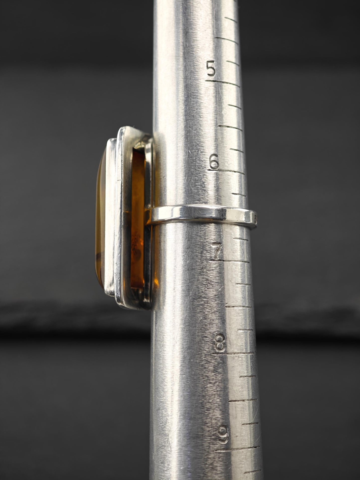 Large Rectangular Amber Ring Sterling Silver