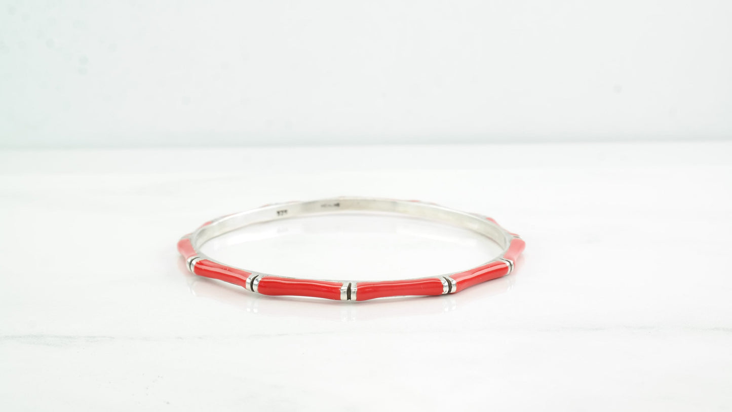 Hildago Sterling Silver Bangle Bracelet Red Enamel