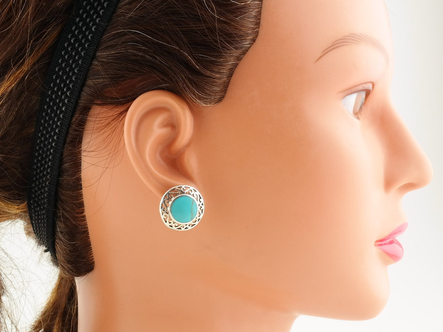 Sterling Silver Blue Turquoise Stud Earrings