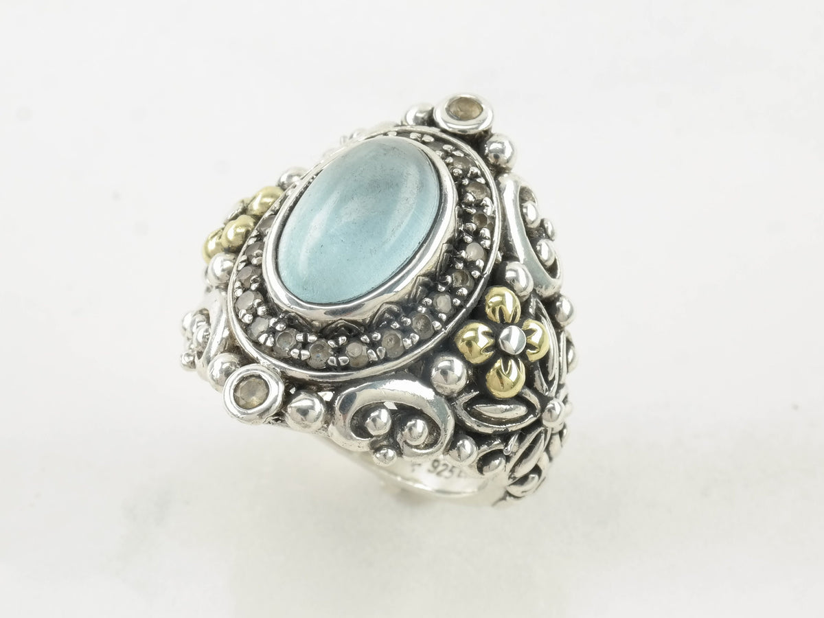 Vintage Barbara Bixby Silver Ring Topaz 18K Gold Sterling Size 7