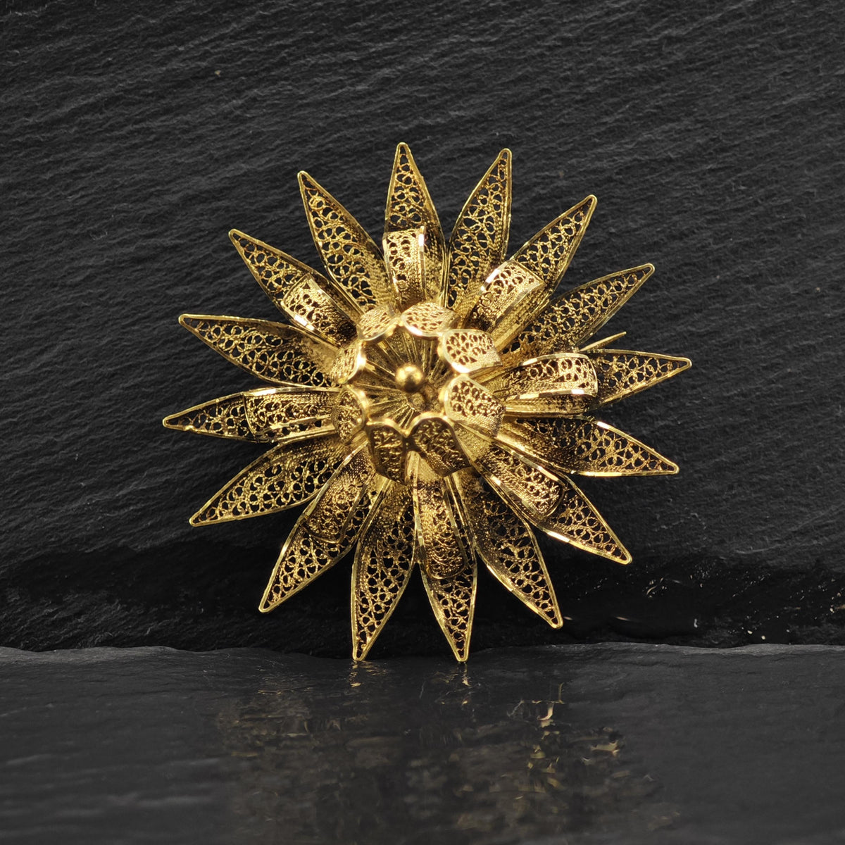 Floral Vermeil Gold Filigree Sterling Silver Brooch B2282