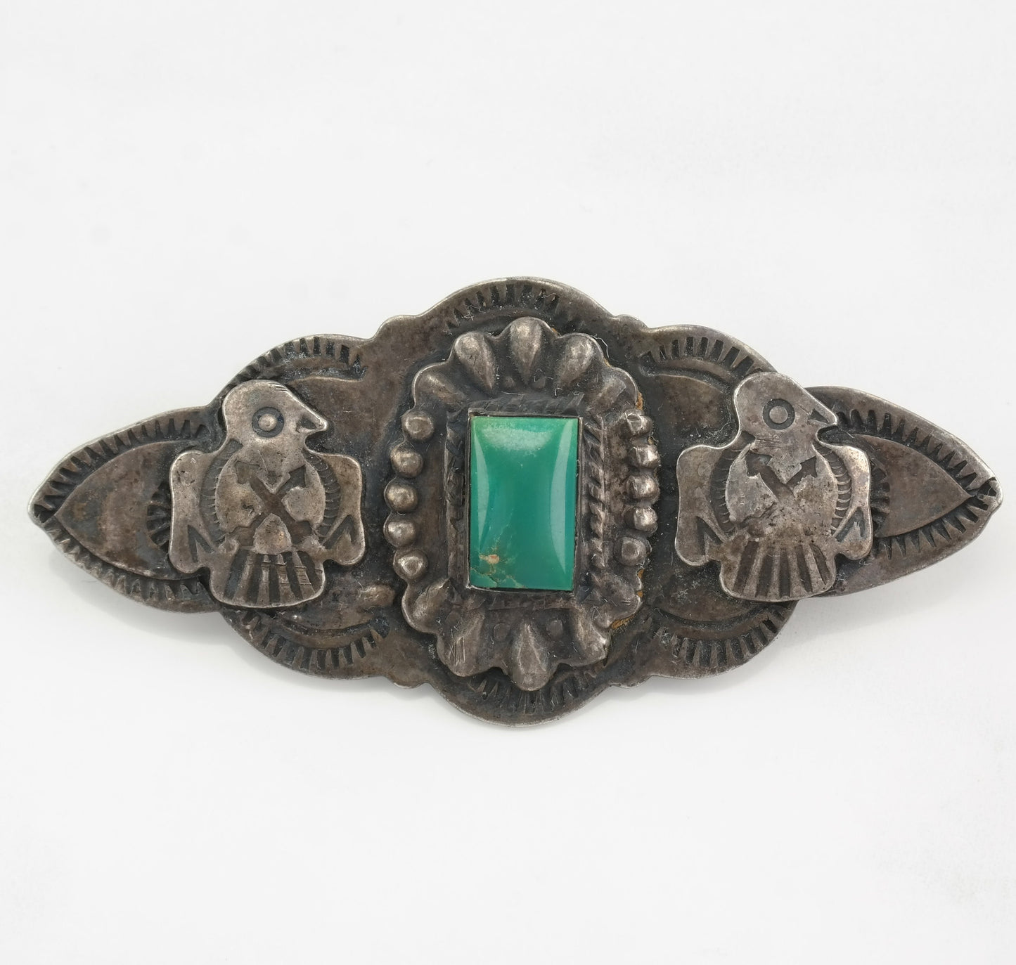 Native American Turquoise Sterling Silver Brooch Stamped, Bird