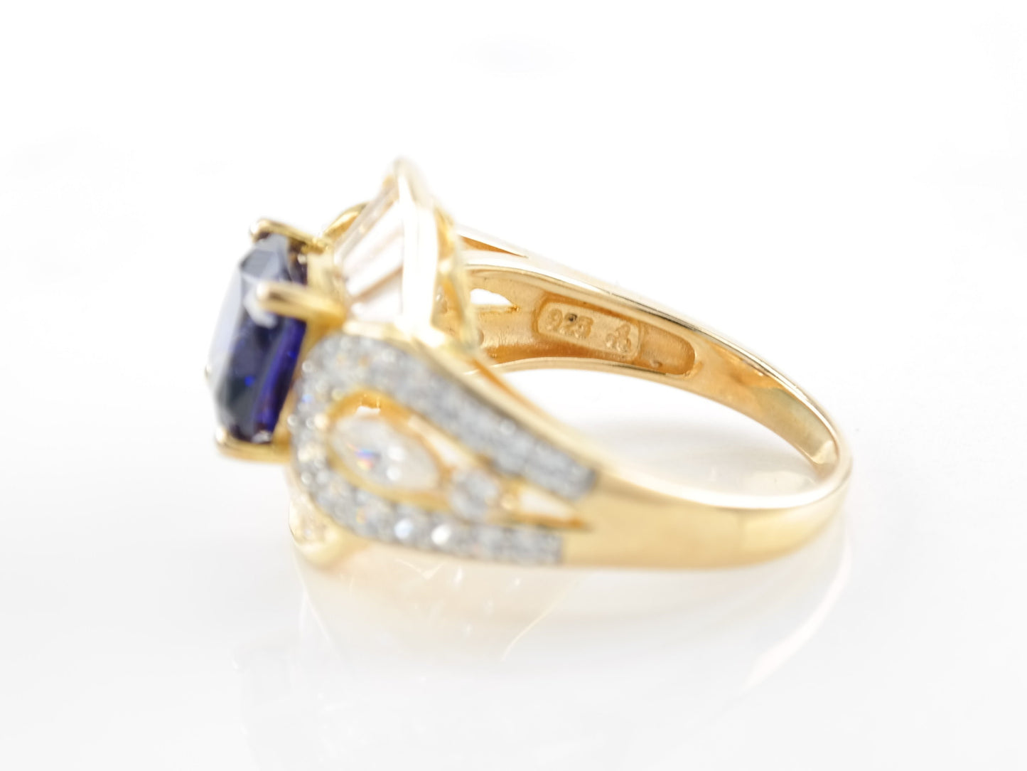 Sterling Silver Ring Blue CZ Gold Plated Size 7