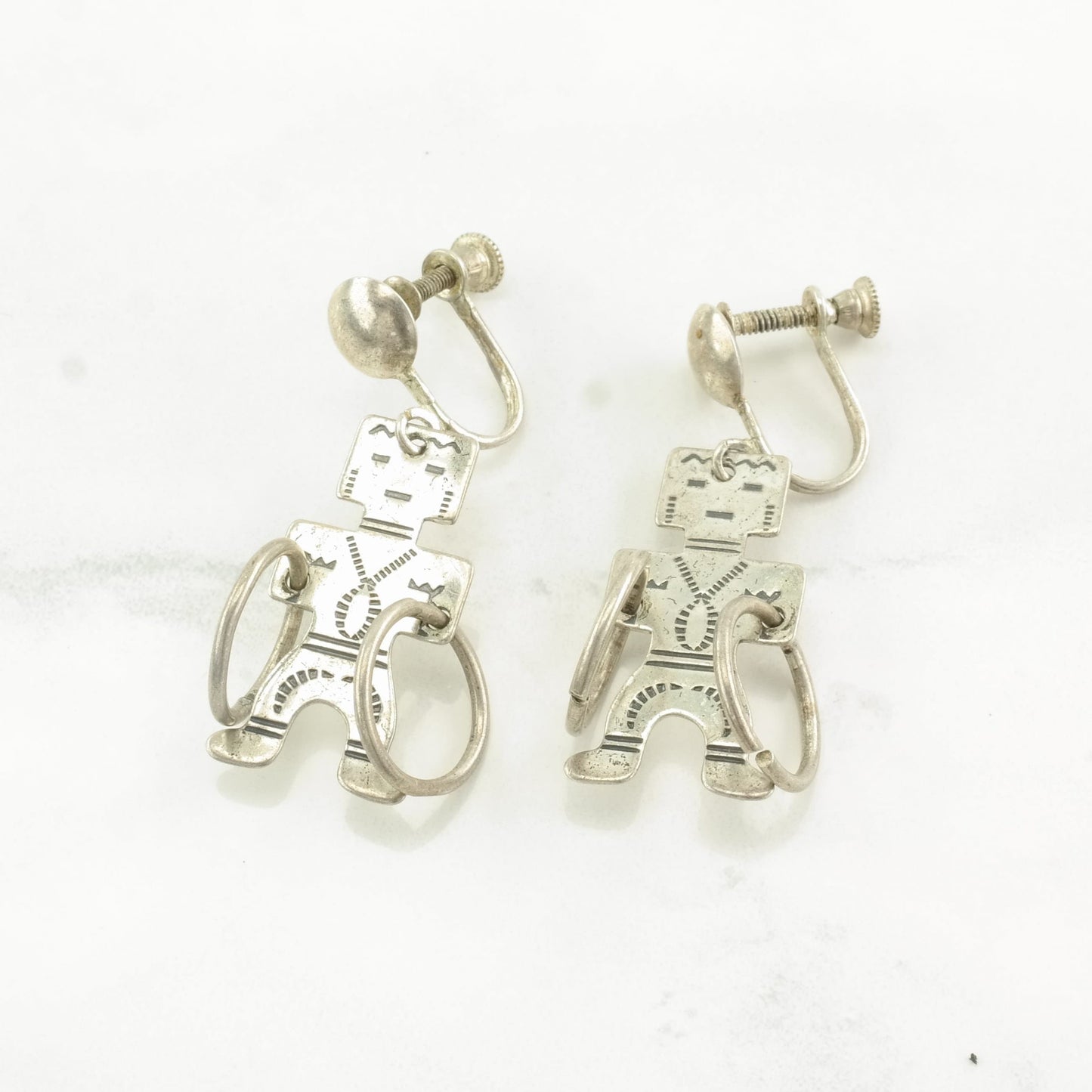 Fred Harvey Era Sterling Silver Figure Stamped Earrings Screw back