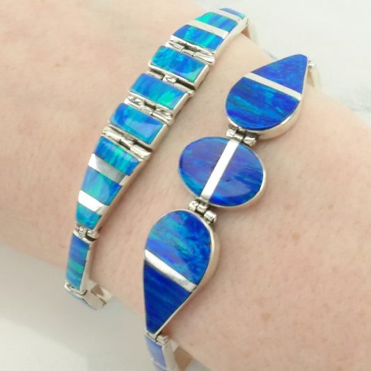 Lab Opal Inlay Bracelet Sterling Silver Blue