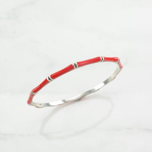 Hildago Sterling Silver Bangle Bracelet Red Enamel