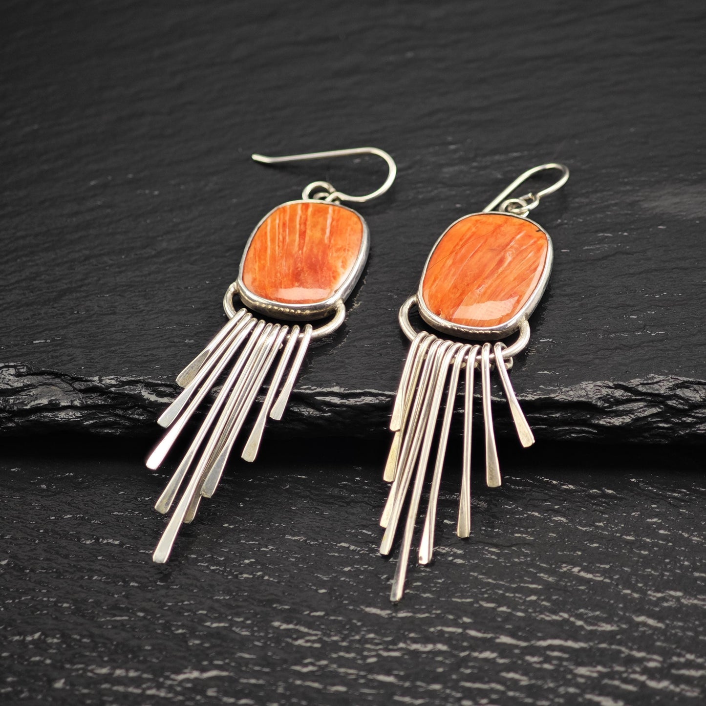 Orange Spiny Oyster Dangle Sterling Silver Earrings ER3114