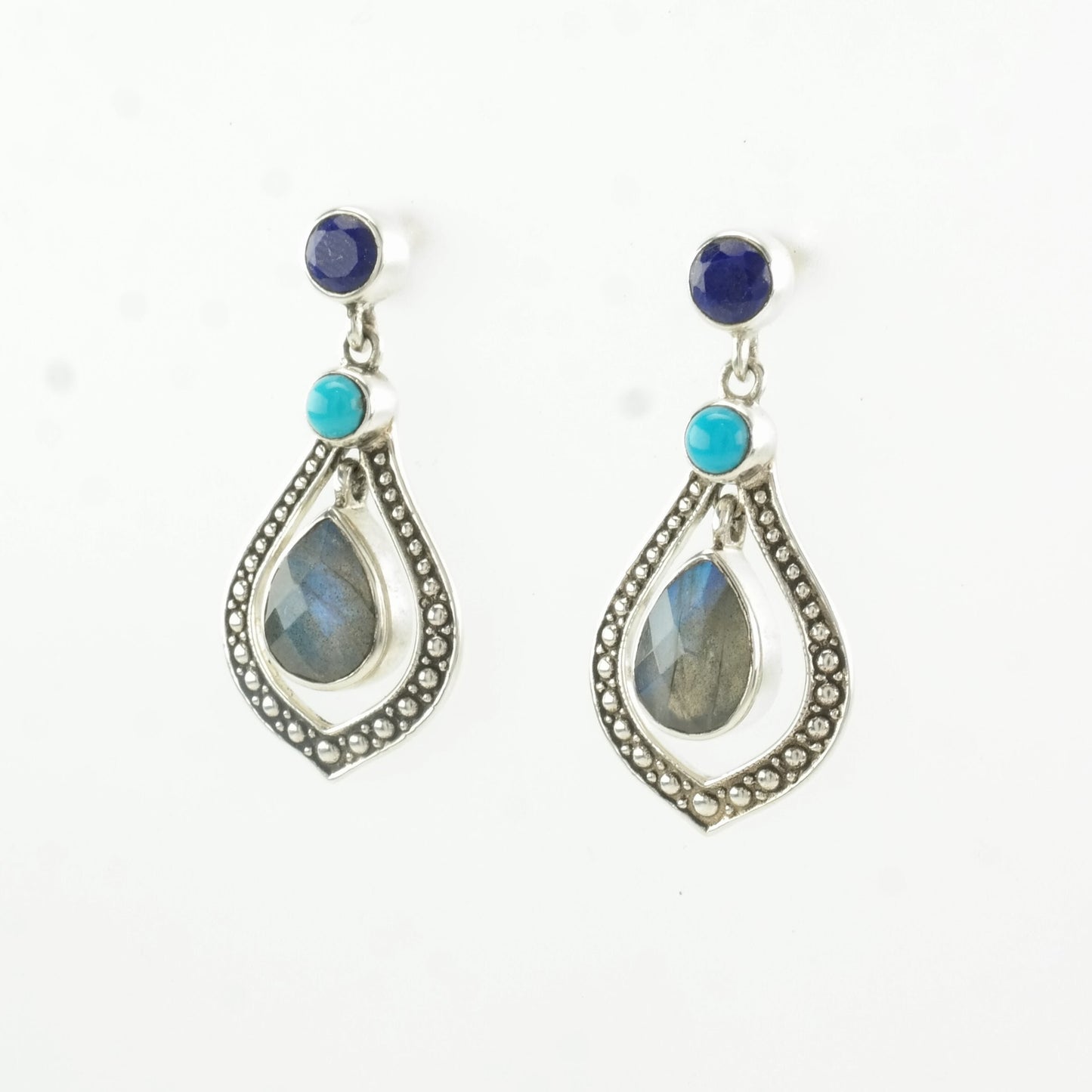 Nicky Butler Sterling Silver Blue Labradorite Lapis Lazuli, Turquoise Earrings Stud/dangle