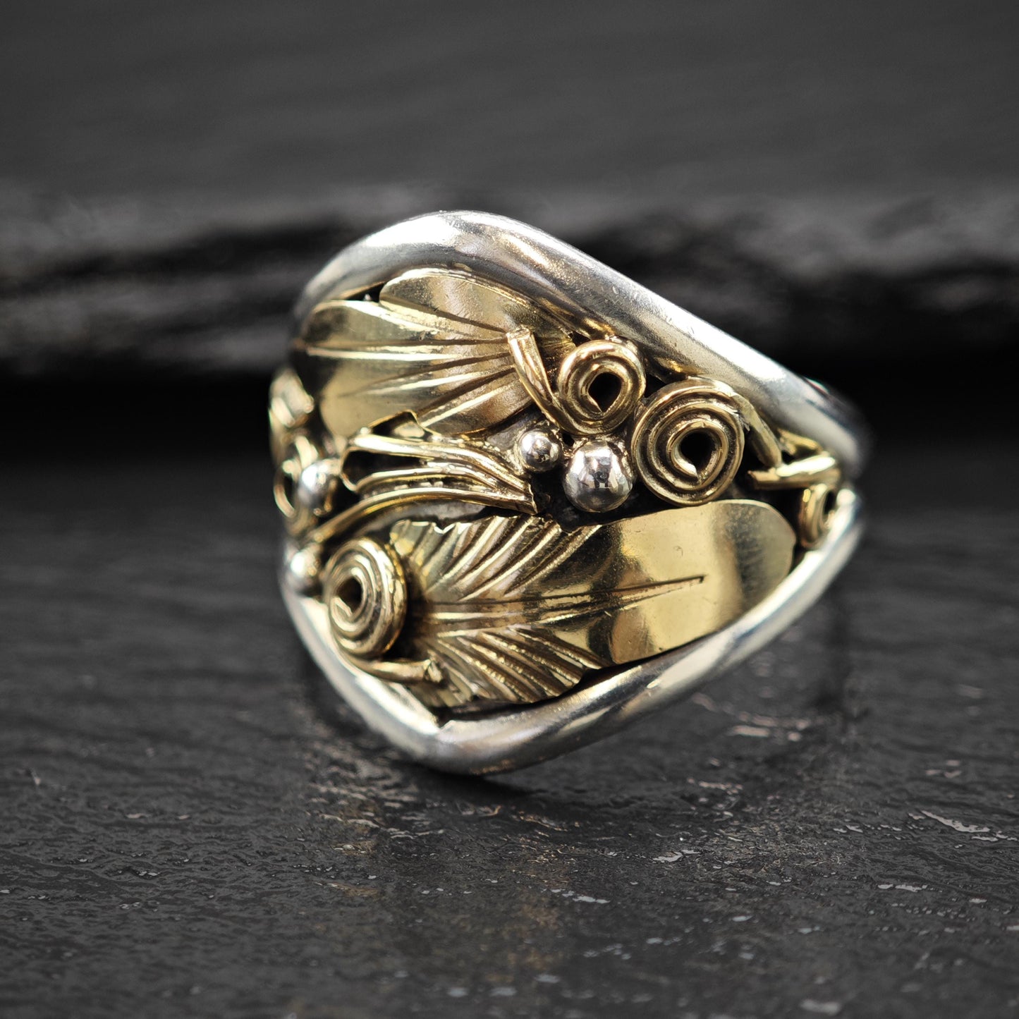 J. Morris 12K Gold Filled Floral Ring Sterling Silver Sz 10 1/4