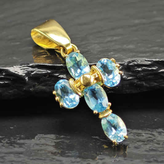 Topaz 18K Italy Gold Cross Pendant P3109