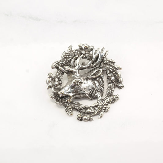 Germany Sterling Silver Brooch Deer Wreath