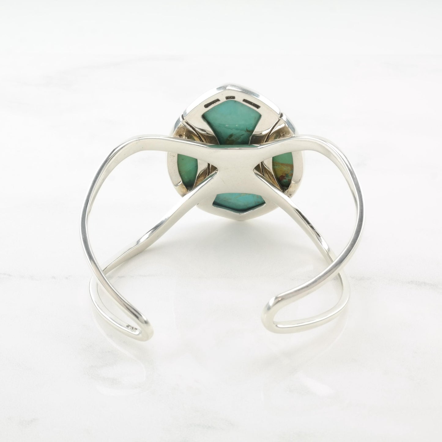 Barse Blue, Green Reconstituted Turquoise, Modernist Sterling Silver Cuff Bracelet