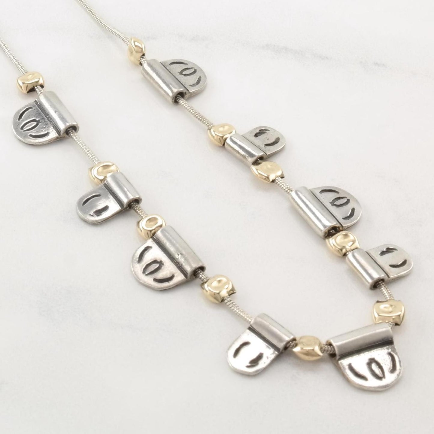 Noy Li Gold Tone Modernist, Sterling Silver Stamped Necklace N2382