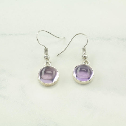 Vintage Pandora Purple Amethyst, Modernist Sterling Silver Fish Hook Earrings ER2830