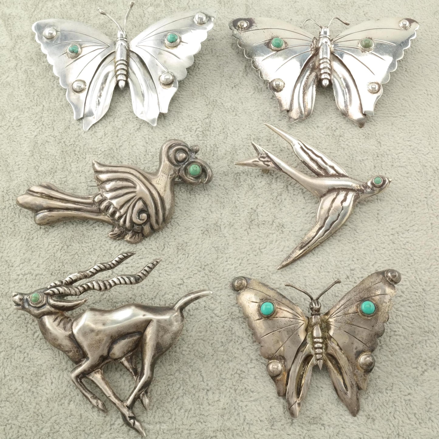 Choice Taxco Pre Eagle Sterling Silver Brooch Butterfly Bird Deer Animal Turquoise