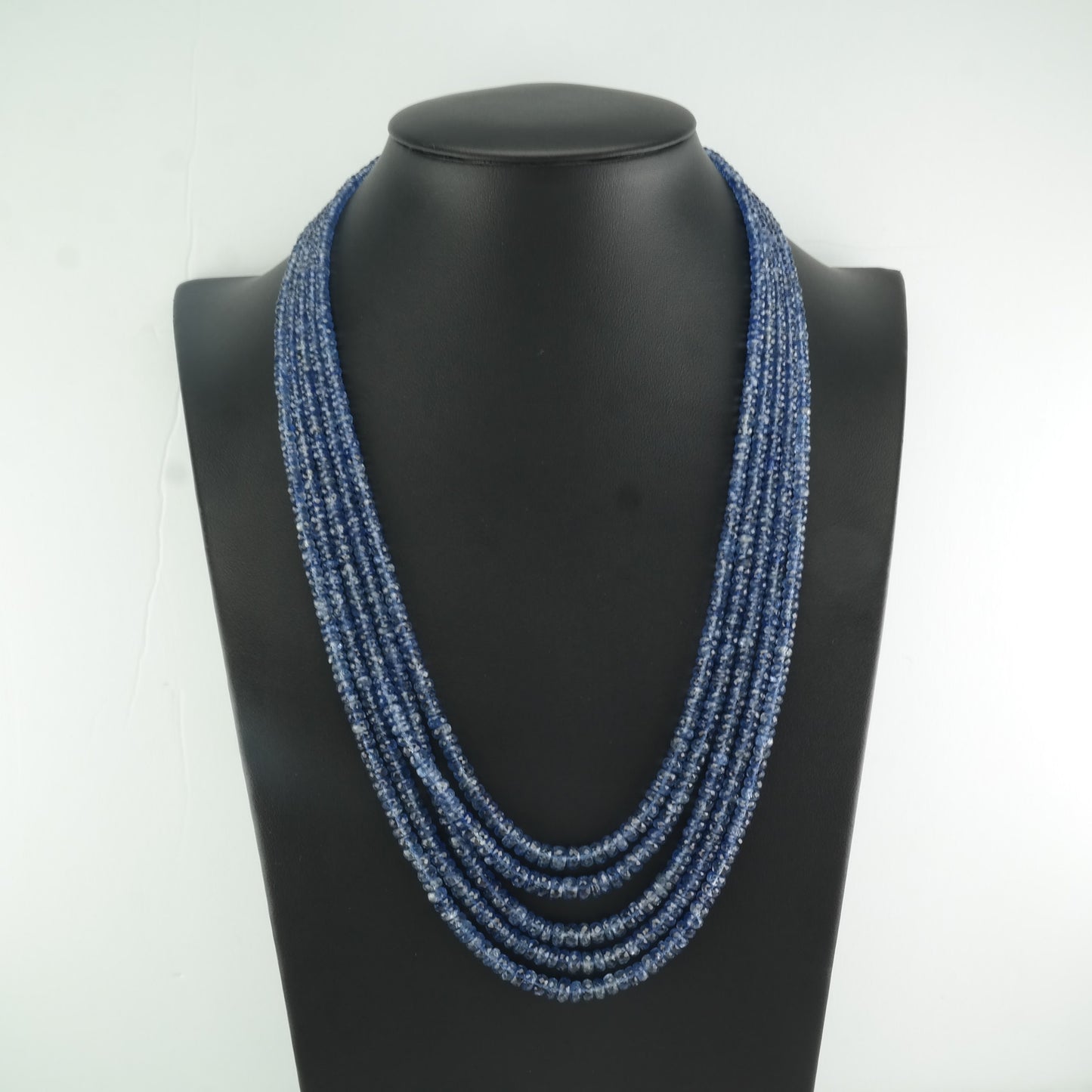 Blue 400 ctw, Sapphire 5 Strand, Adjustable Beads Necklace