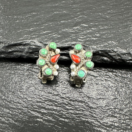 Native American Zuni Clip On Earrings Sterling Silver ER2914