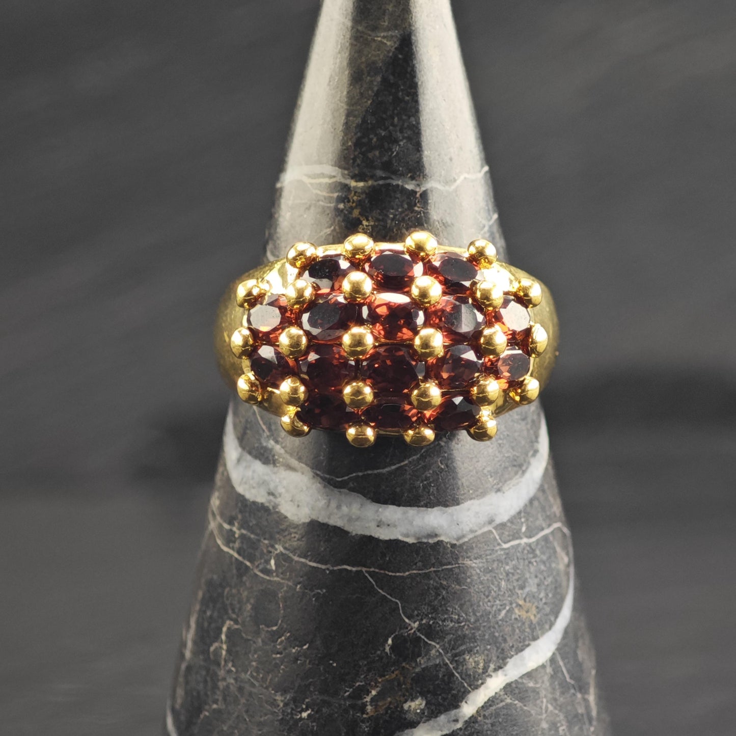 Gold-Plated Garnet Cluster Sterling Silver Ring Sz 10 1/4 R6749