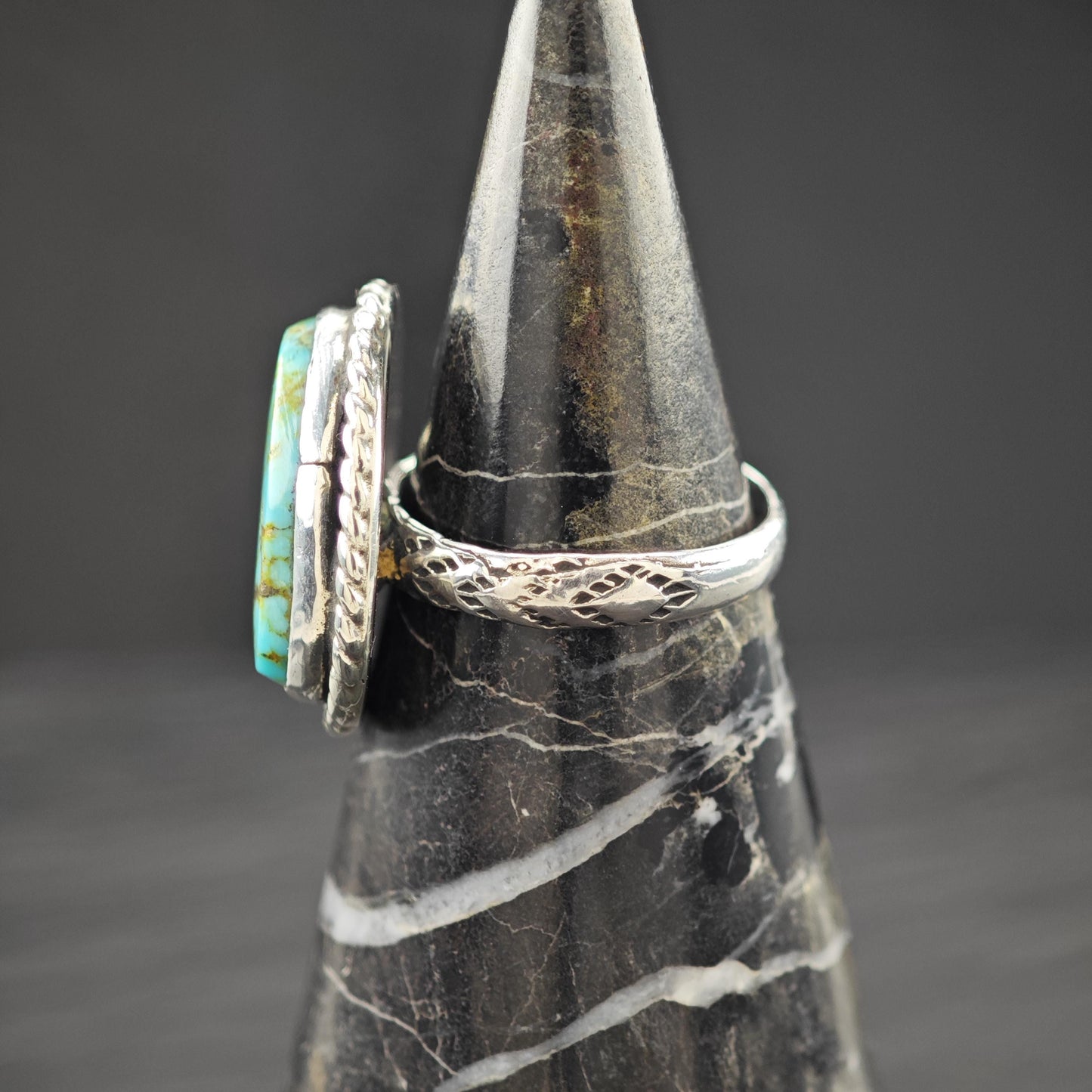 Southwest Spiderweb Turquoise Ring Sterling Silver Size 5 3/4