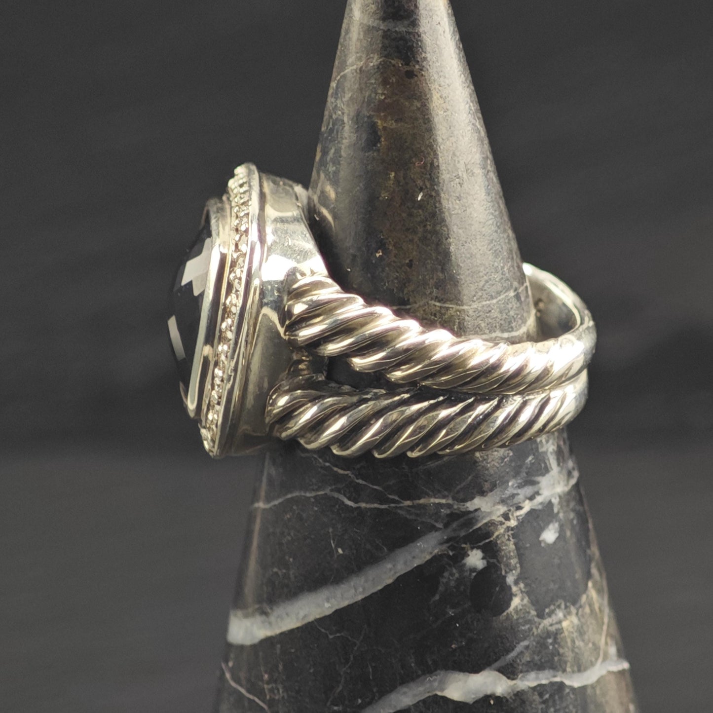 Vintage David Yurman Onyx & Diamond Sterling Silver Ring Sz 6 R6677