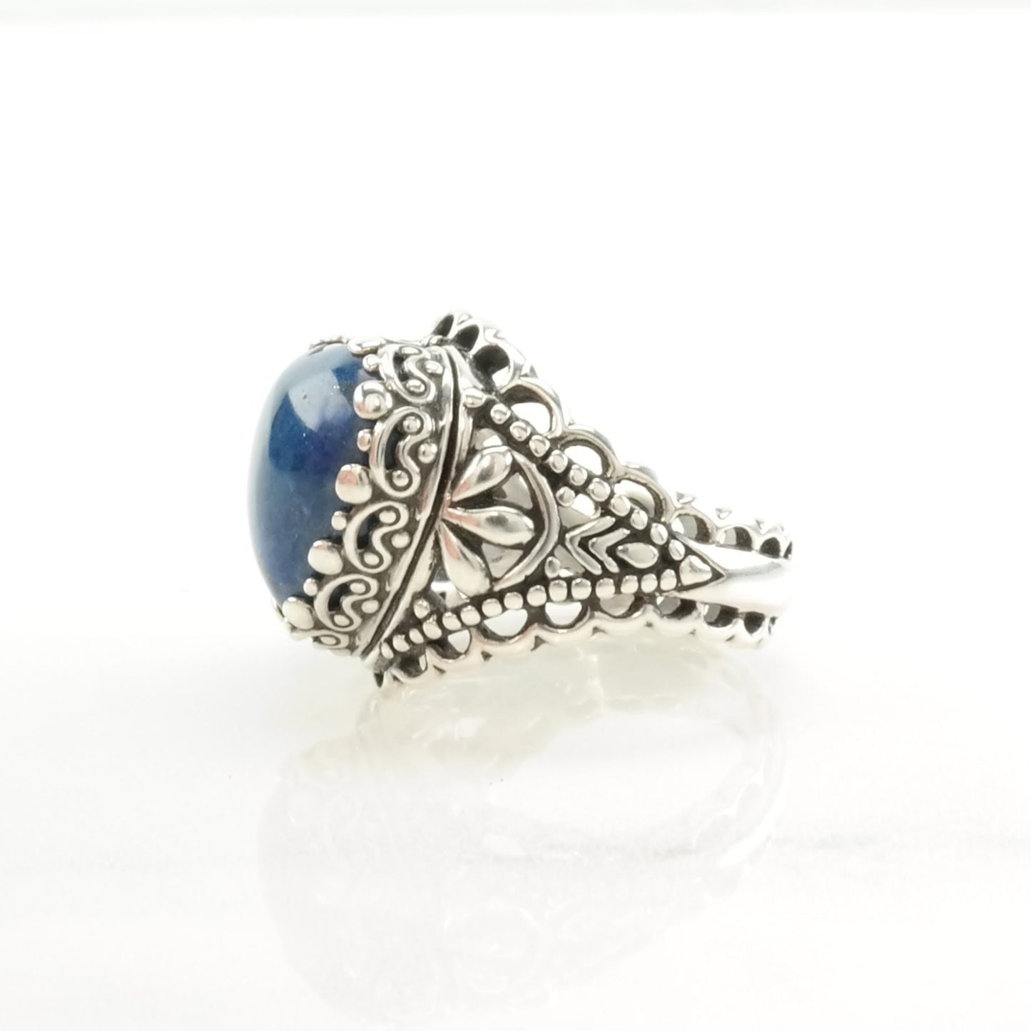 Carolyn Pollack Silver Ring Denim Lapis Heart, Scroll Sterling Blue Size 8 1/4