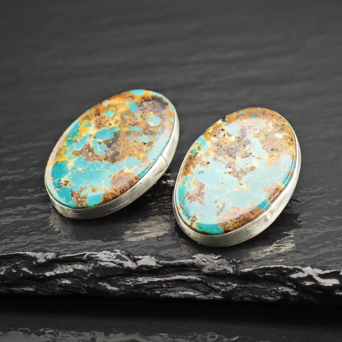 Vintage Navajo Spiderweb Turquoise Stud Sterling Silver Earrings ER3232