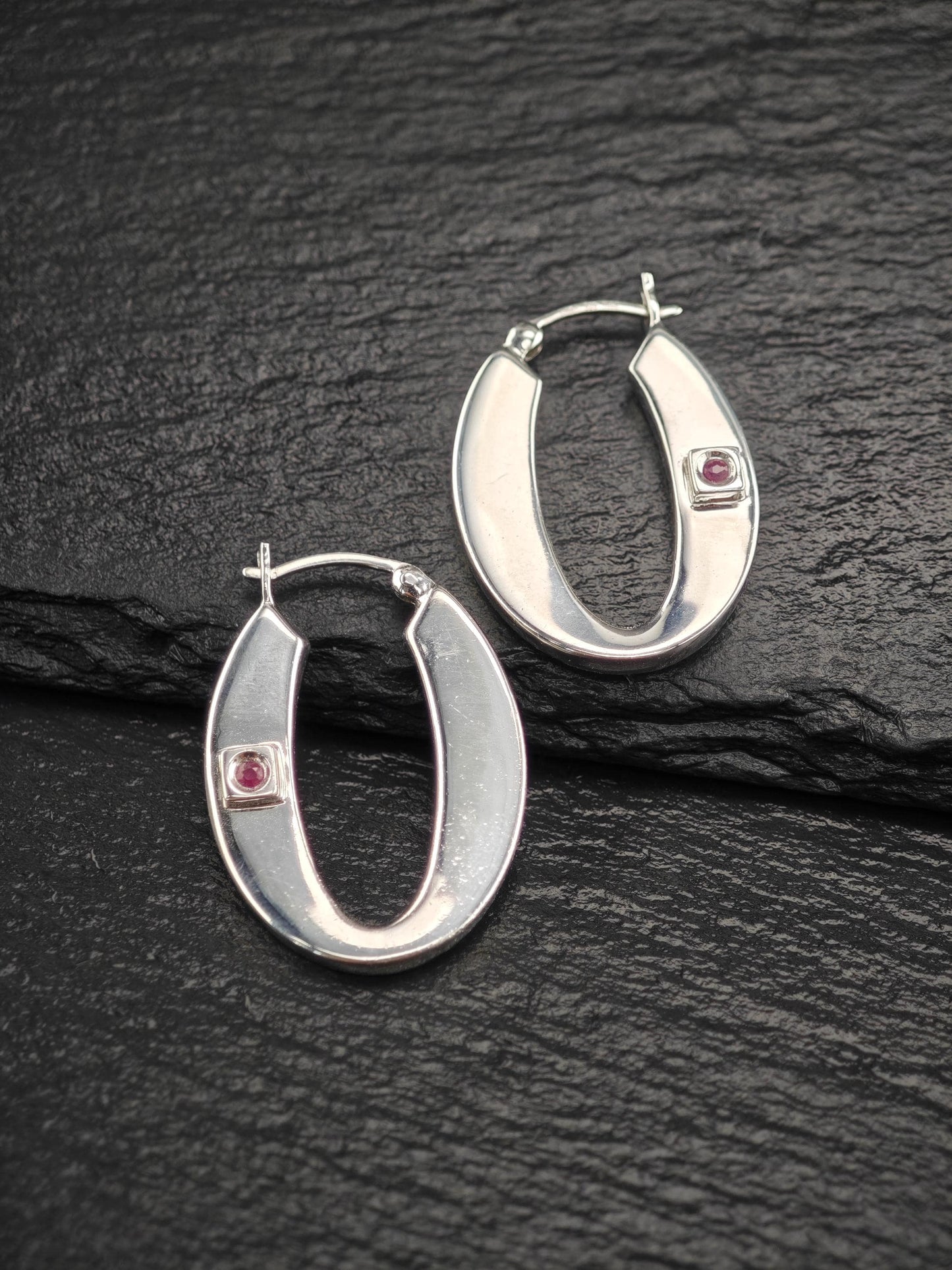 Elle Ruby Hinged Hoop Earrings Sterling Silver