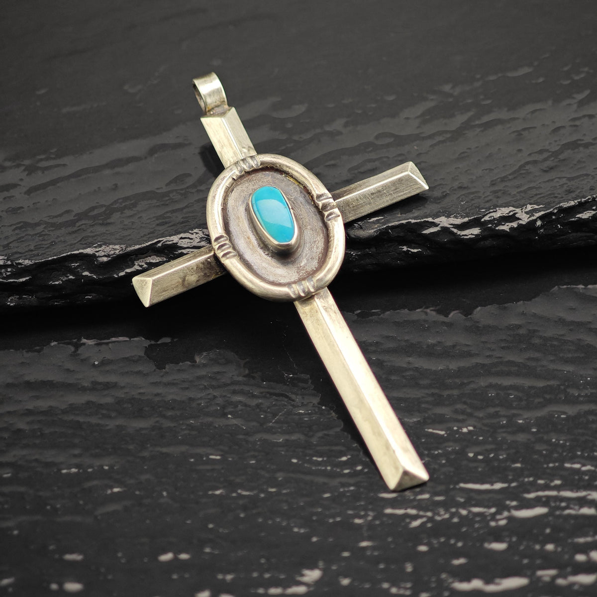 Turquoise Cross Pendant Sterling Silver P3132
