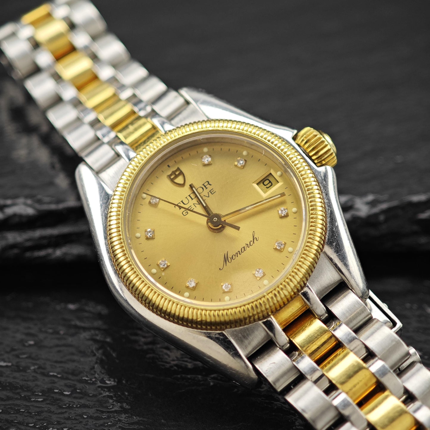 Vintage Tudor Monarch Diamond Dial Wristwatch 27mm, Stainless & 18K Gold