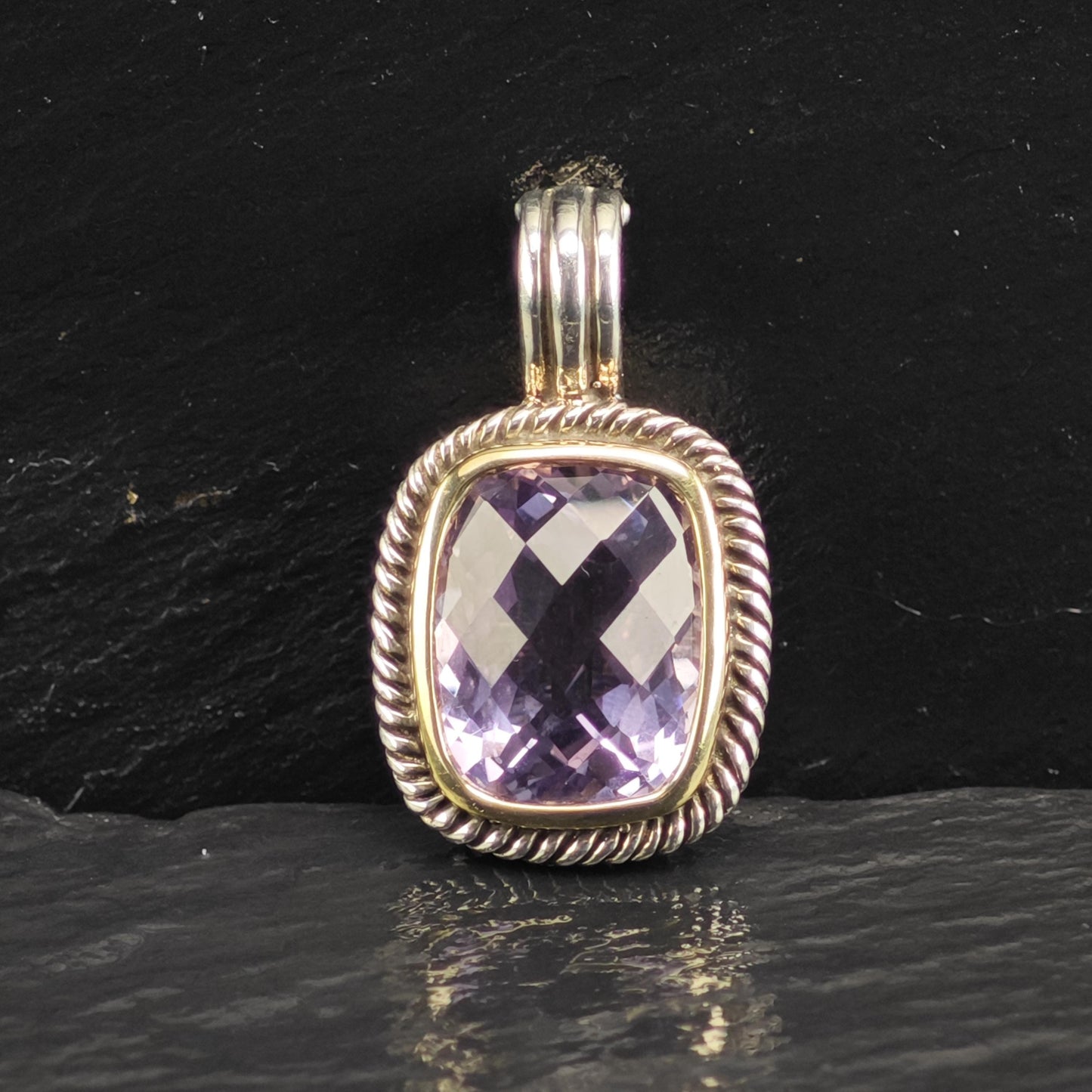 Michelle Albala Amethyst Gold Bezel Pendant Sterling Silver P3061